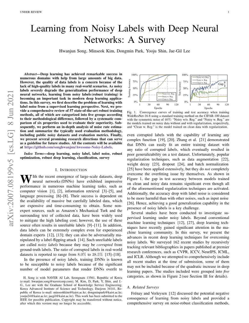 Learning from Noisy Labels with Deep Neural Networks: a Survey Hwanjun Song, Minseok Kim, Dongmin Park, Yooju Shin, Jae-Gil Lee