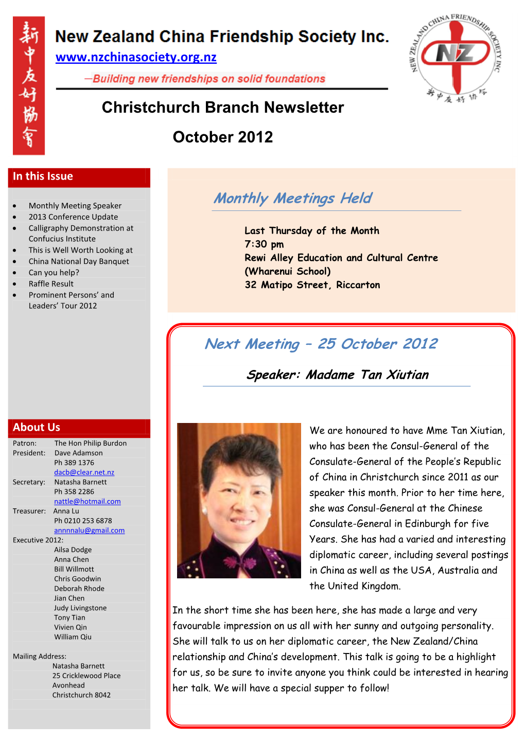 Christchurch Branch Newsletter October 2012