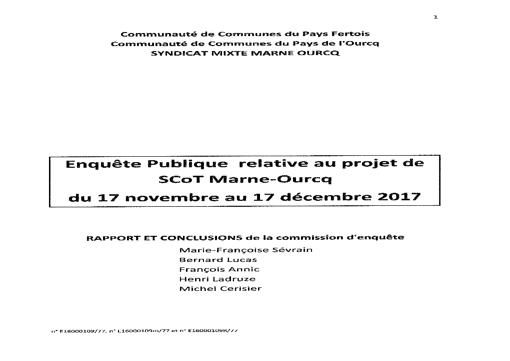 Enquête Publique Relative Au Projet De Scot Marne-Ourcq Du 17 Novembre Au 17 Décembre 2017