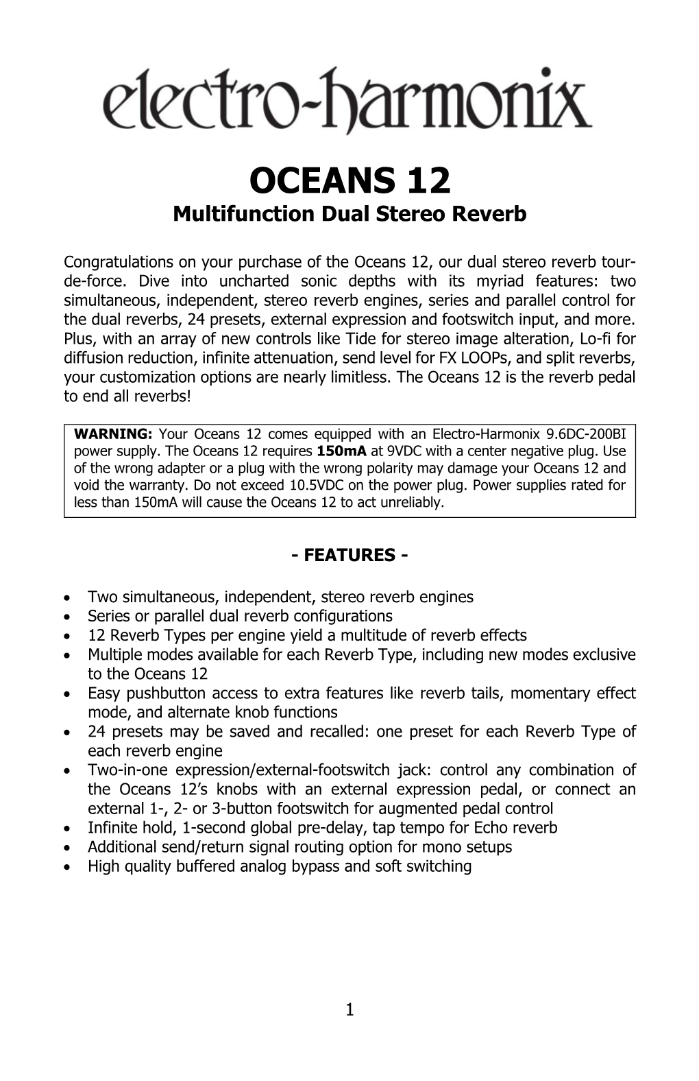 OCEANS 12 Multifunction Dual Stereo Reverb