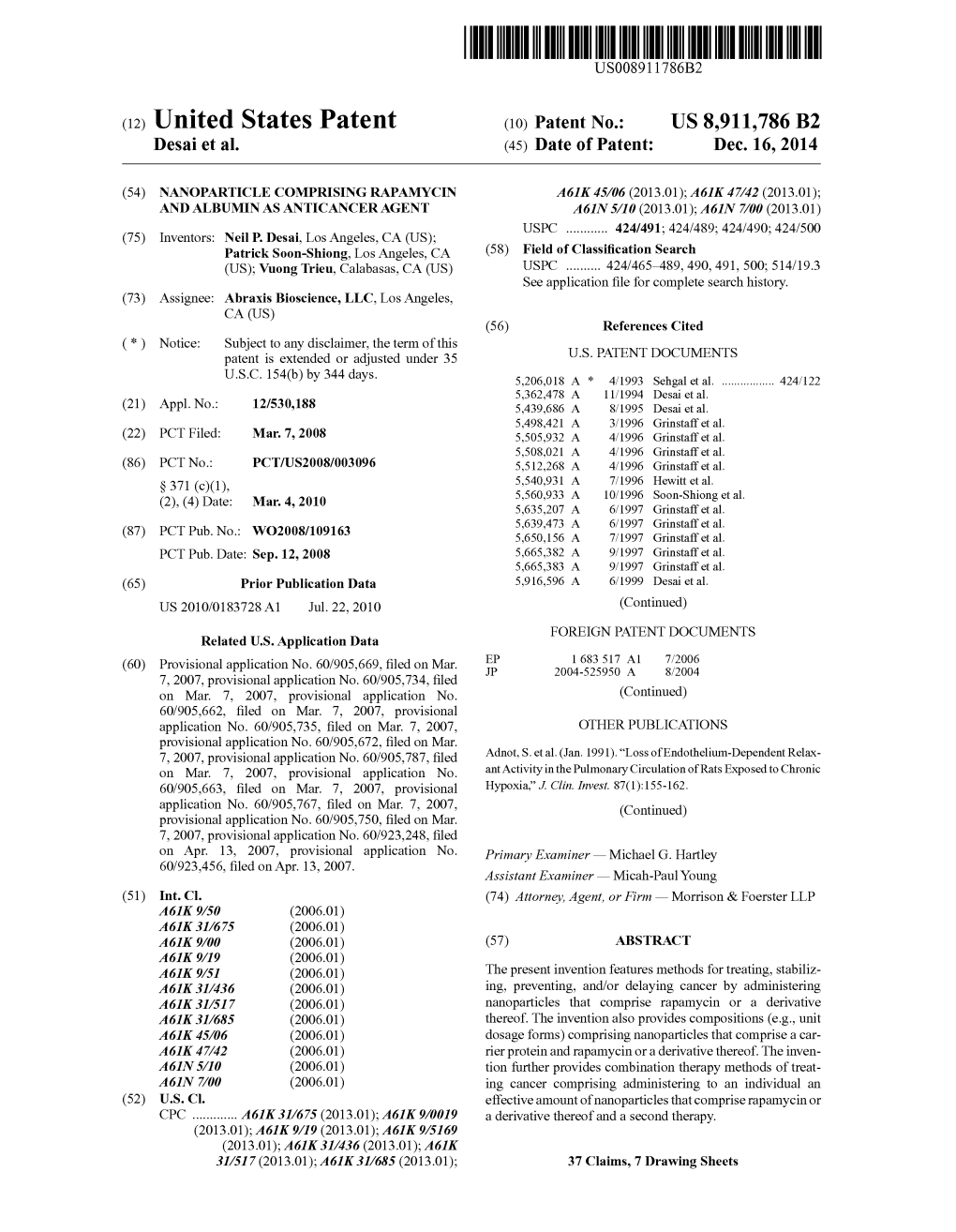 (12) United States Patent (10) Patent No.: US 8,911,786 B2 Desai Et Al