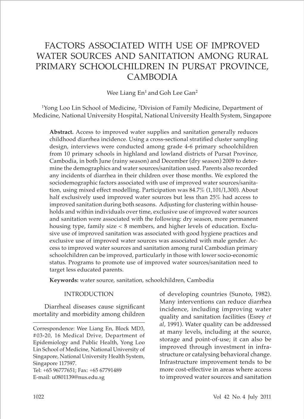 Factors Associated with Use of Improved Water Sources and Sanitation Among Rural Primary Schoolchildren in Pursat Province, Cambodia