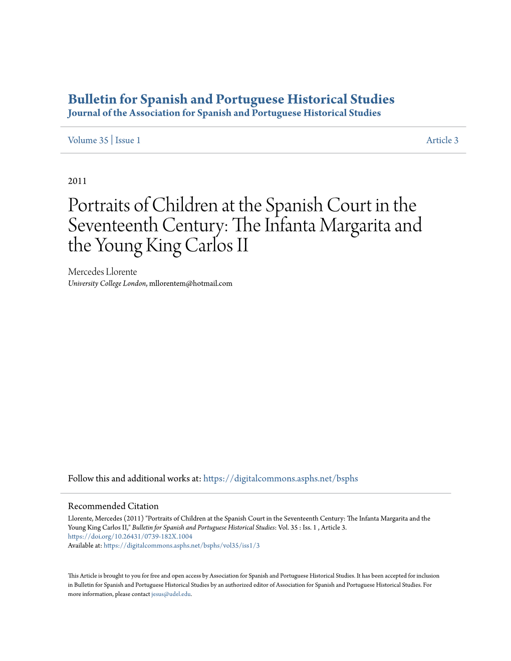 Portraits of Children at the Spanish Court in the Seventeenth Century: the Infanta Margarita and the Young King Carlos II