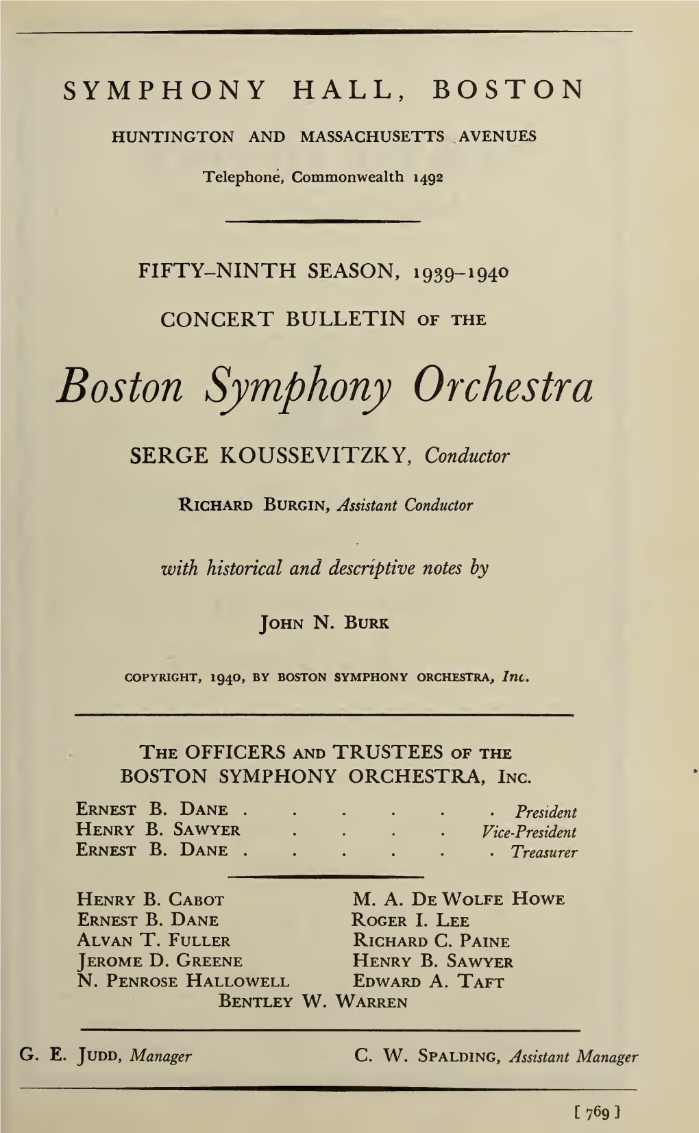 Boston Symphony Orchestra Concert Programs, Season 59,1939-1940