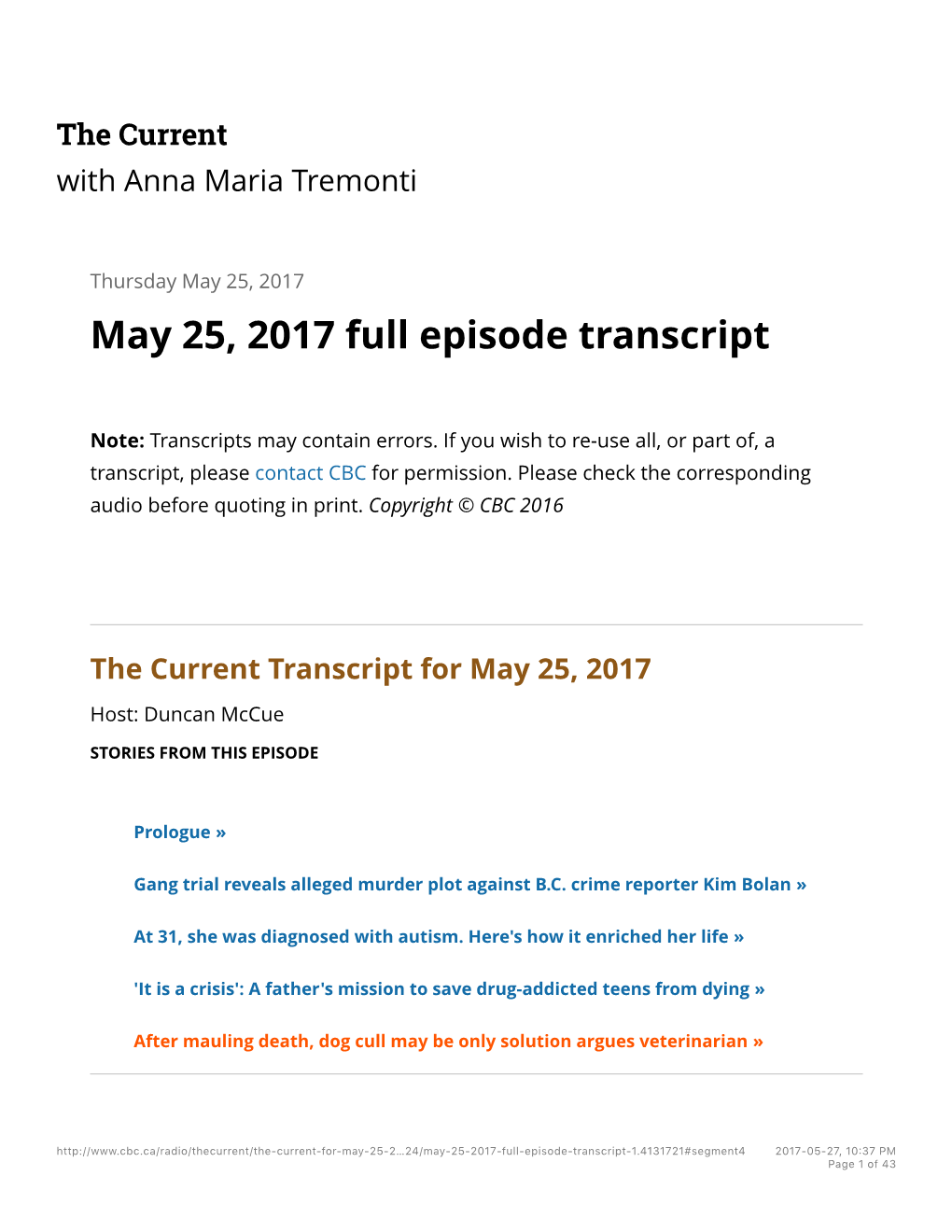 May 25, 2017 Full Episode Transcript