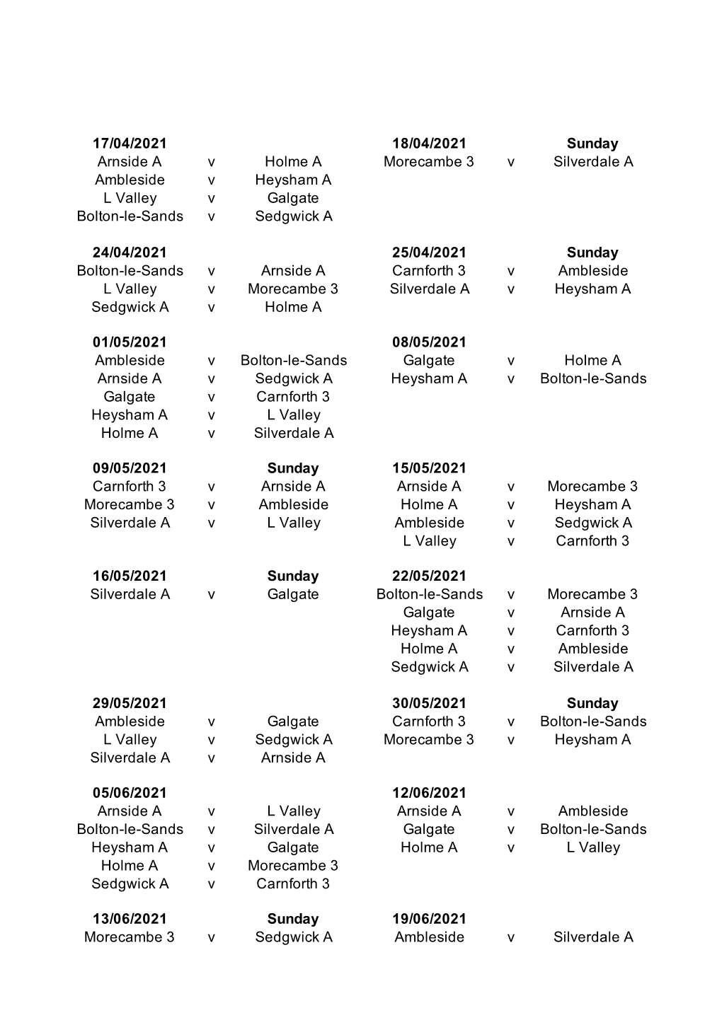 DIVISION 3 Fixtures 2021