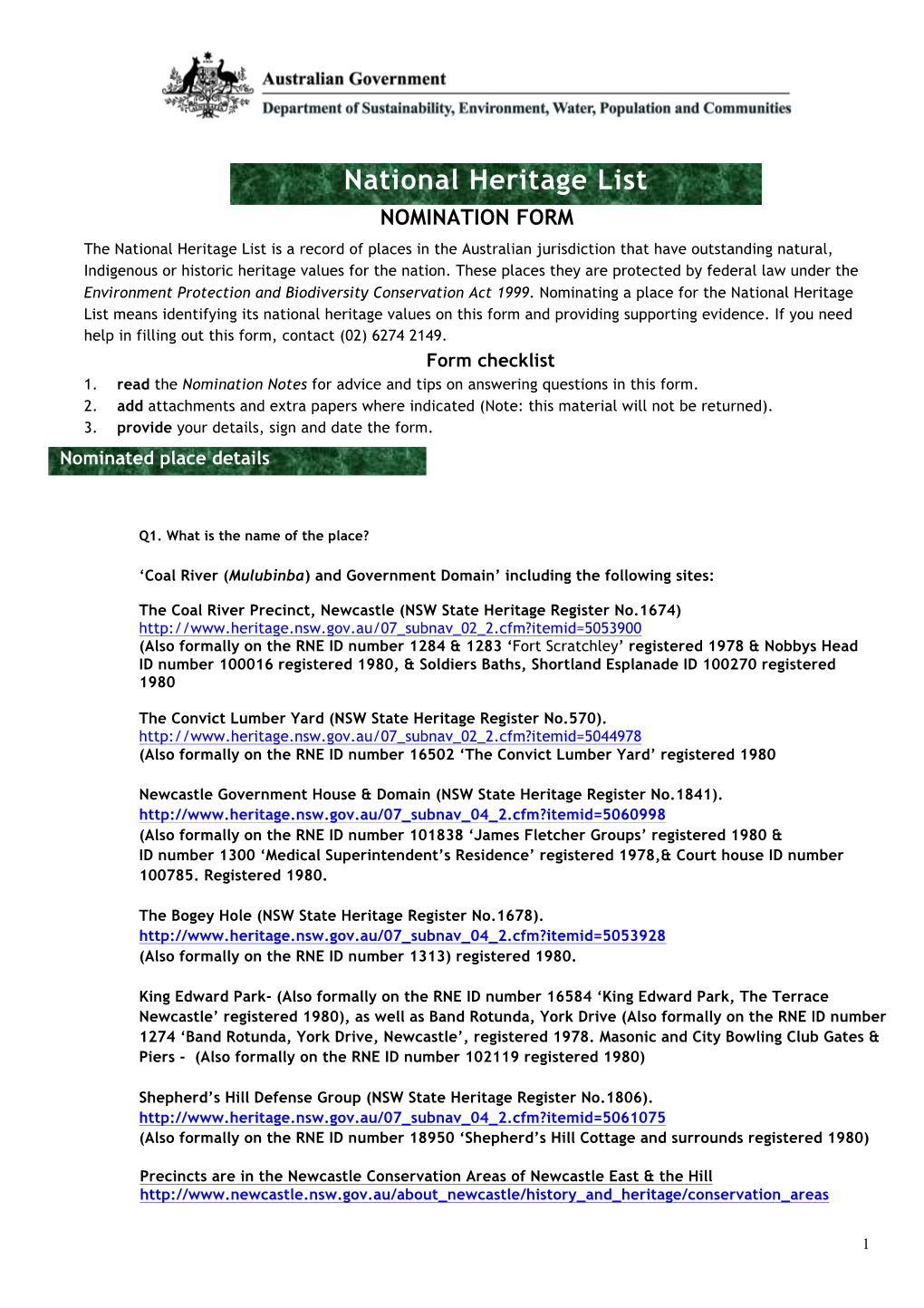 National Nomination- Coal River & Government Domain 2012-Revised-FINAL