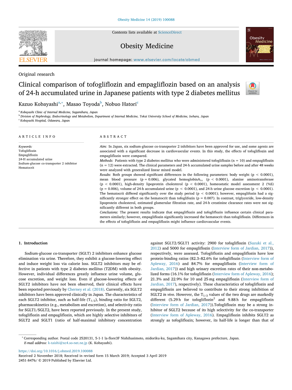 Clinical Comparison of Tofogliflozin and Empagliflozin Based on An