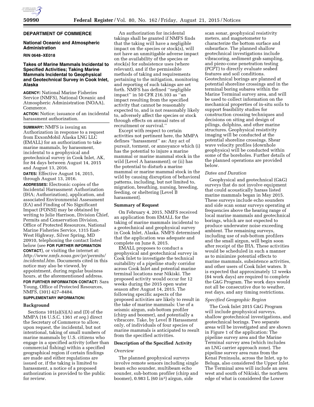 Federal Register/Vol. 80, No. 162/Friday, August 21, 2015/Notices