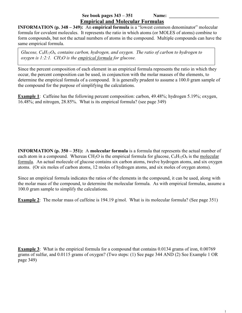 Empirical and Molecular Formulas INFORMATION (P