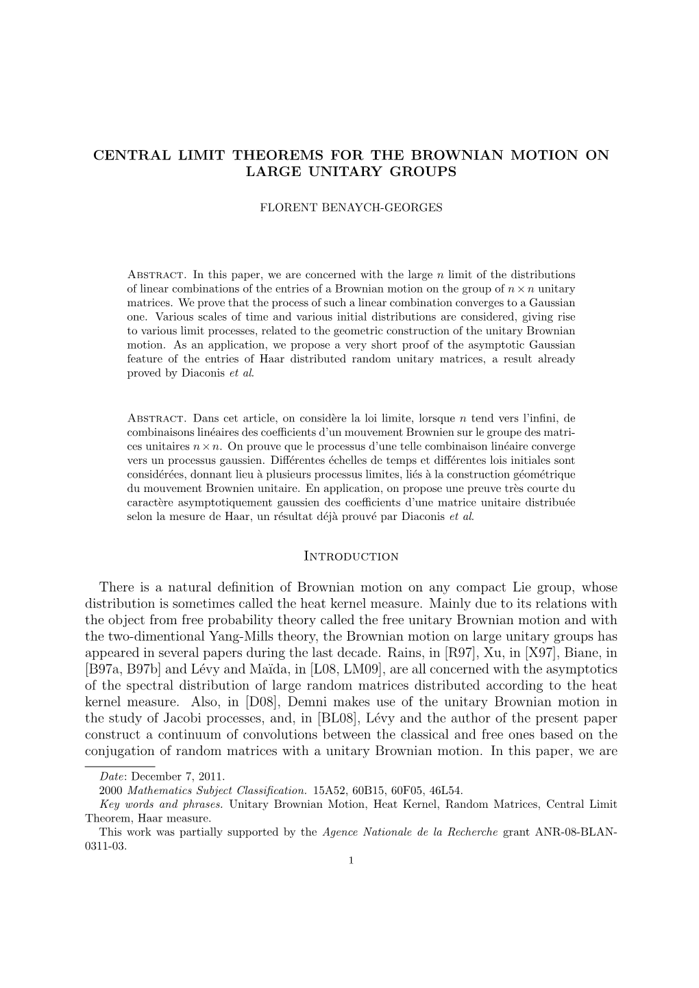 Central Limit Theorems for the Brownian Motion on Large Unitary Groups