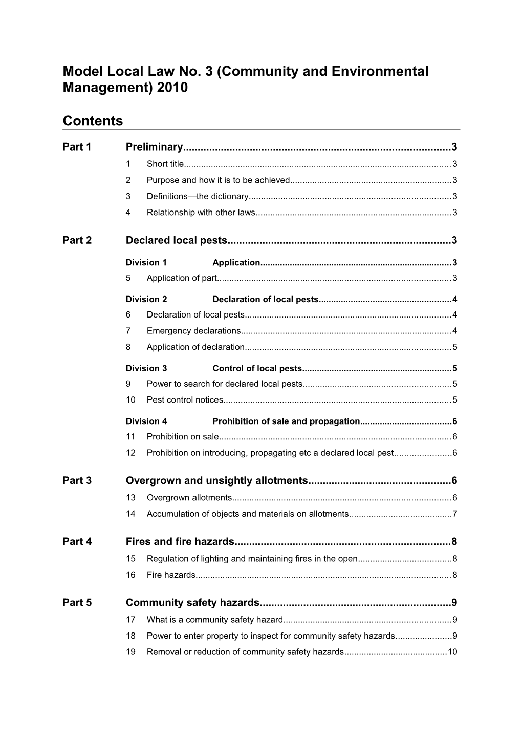 Model Local Law No 3 (Community and Environmental Managment() 2010