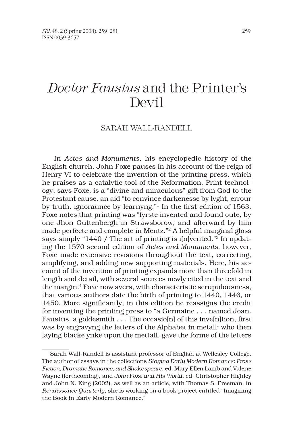 Doctor Faustus and the Printer's Devil