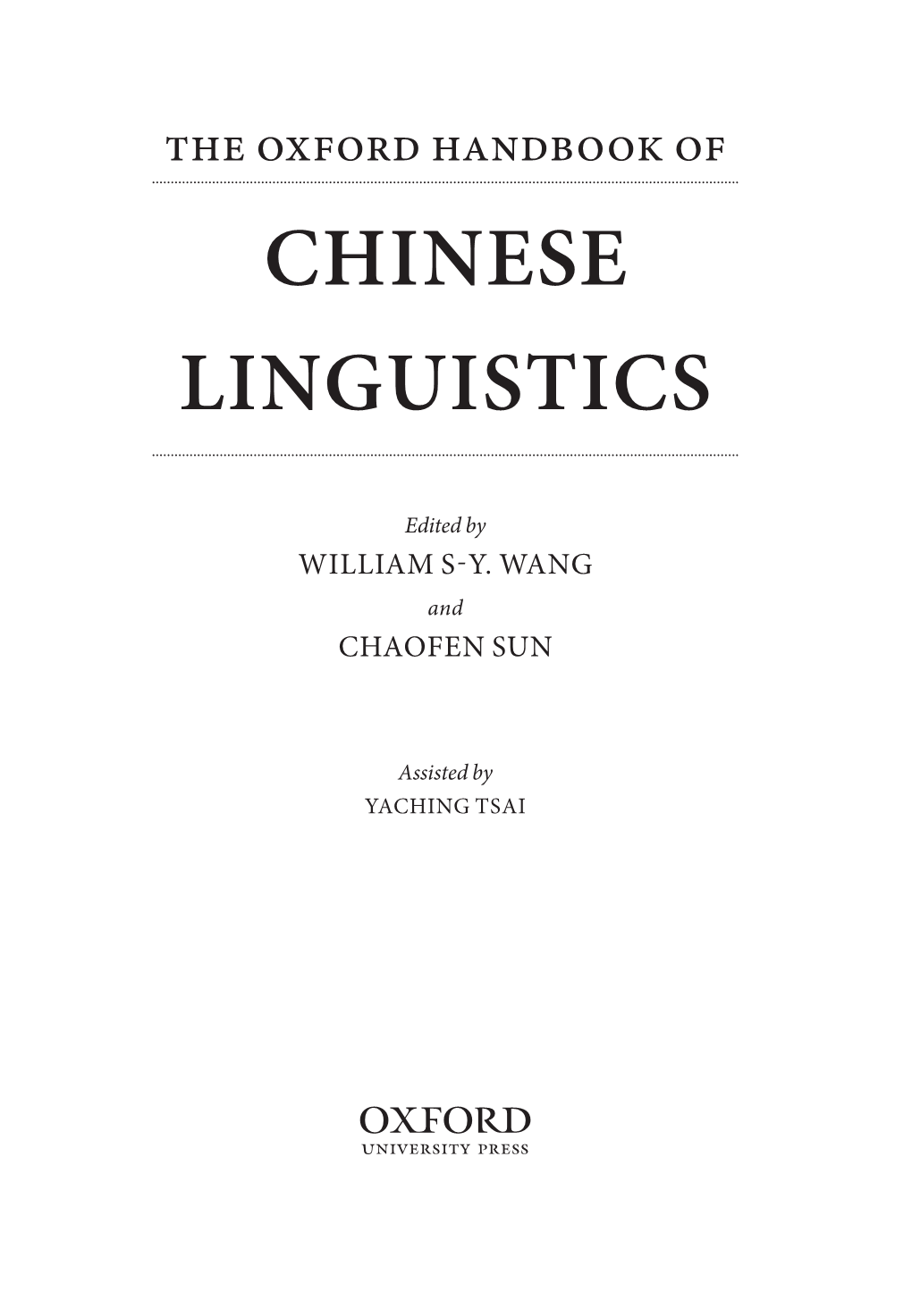 The Oxford Handbook of CHINESE LINGUISTICS