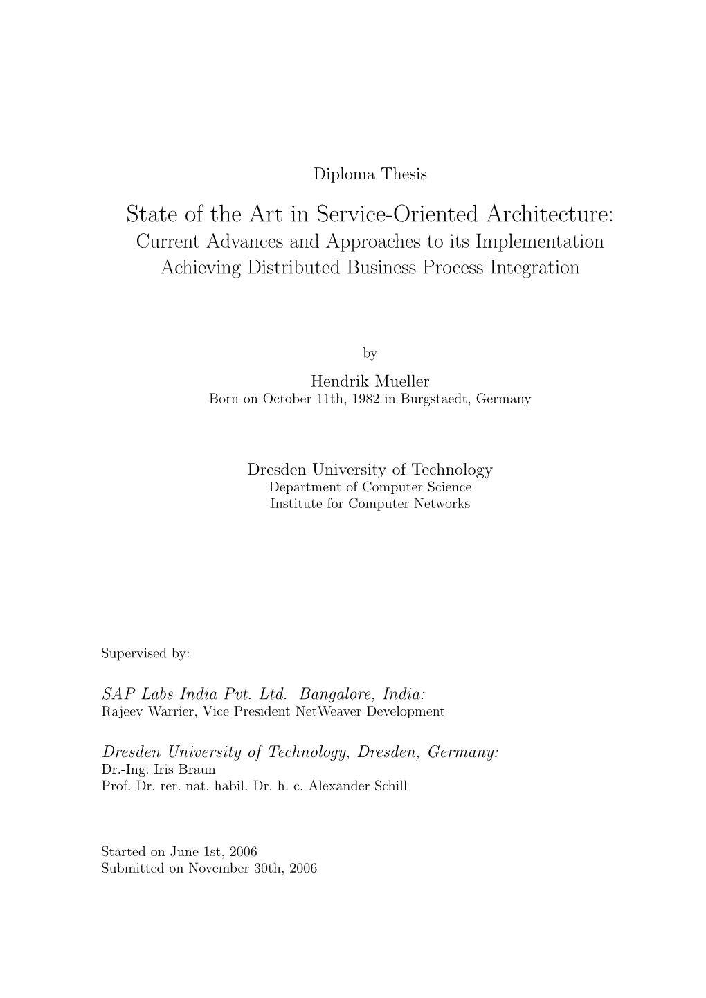 Diploma Thesis "Service-Oriented Architecture State of the Art"