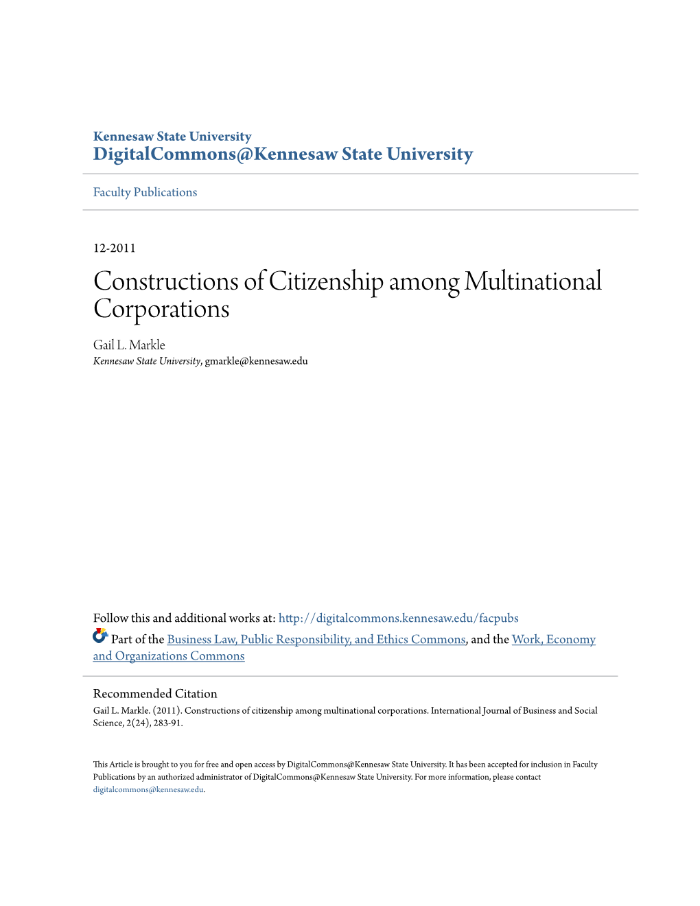 Constructions of Citizenship Among Multinational Corporations Gail L