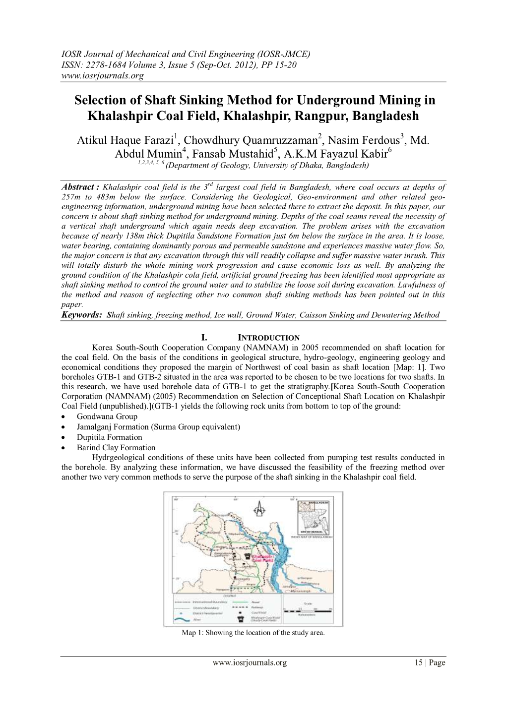 Selection of Shaft Sinking Method for Underground Mining in Khalashpir Coal Field, Khalashpir, Rangpur, Bangladesh