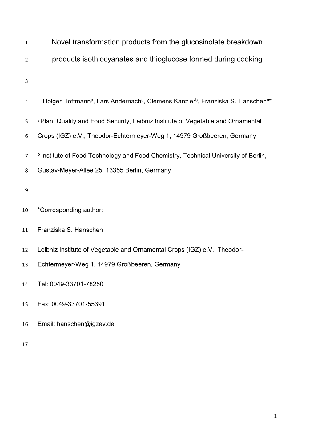 Novel Transformation Products from the Glucosinolate Breakdown