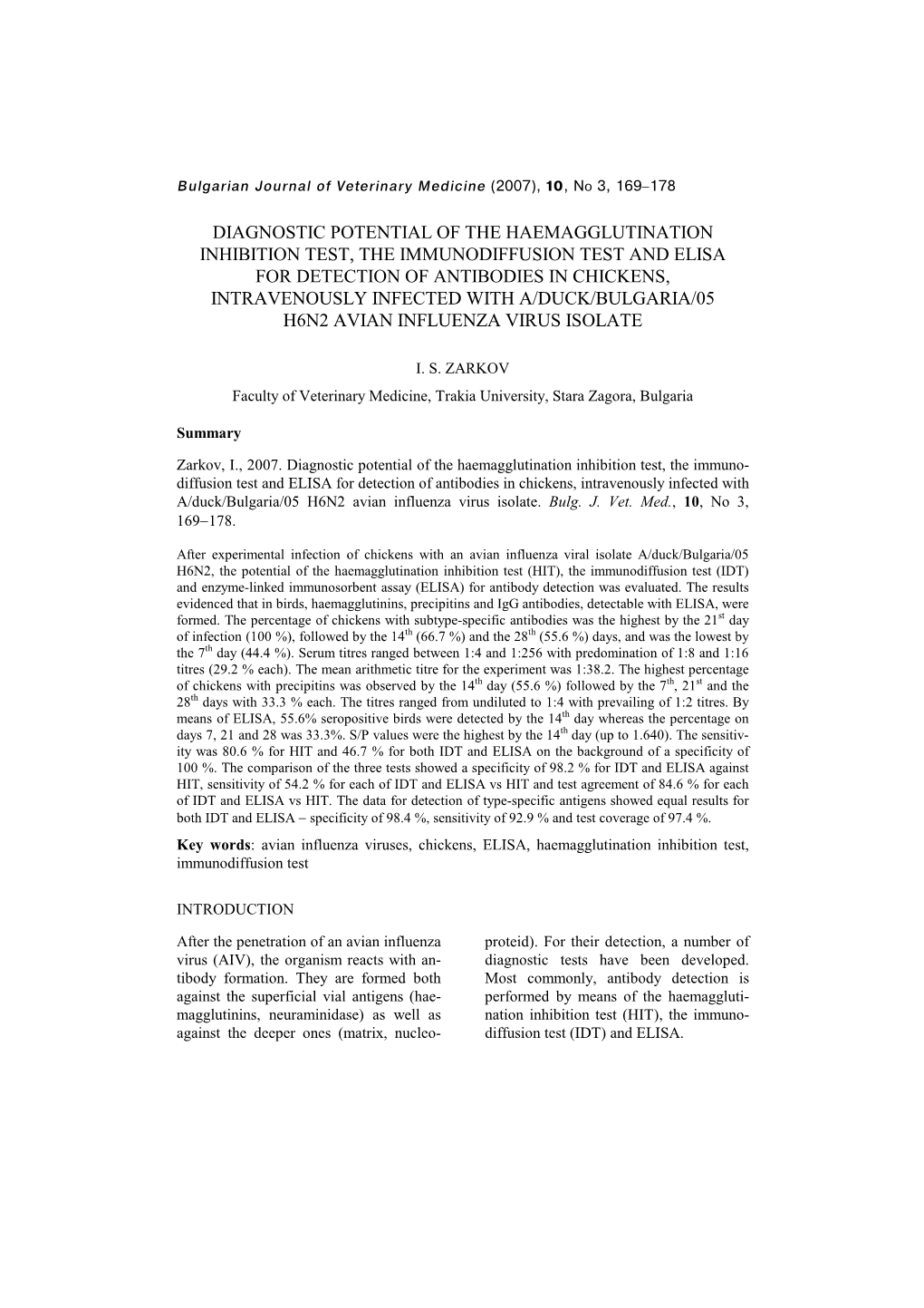 Diagnostic Potential of the Haemagglutination