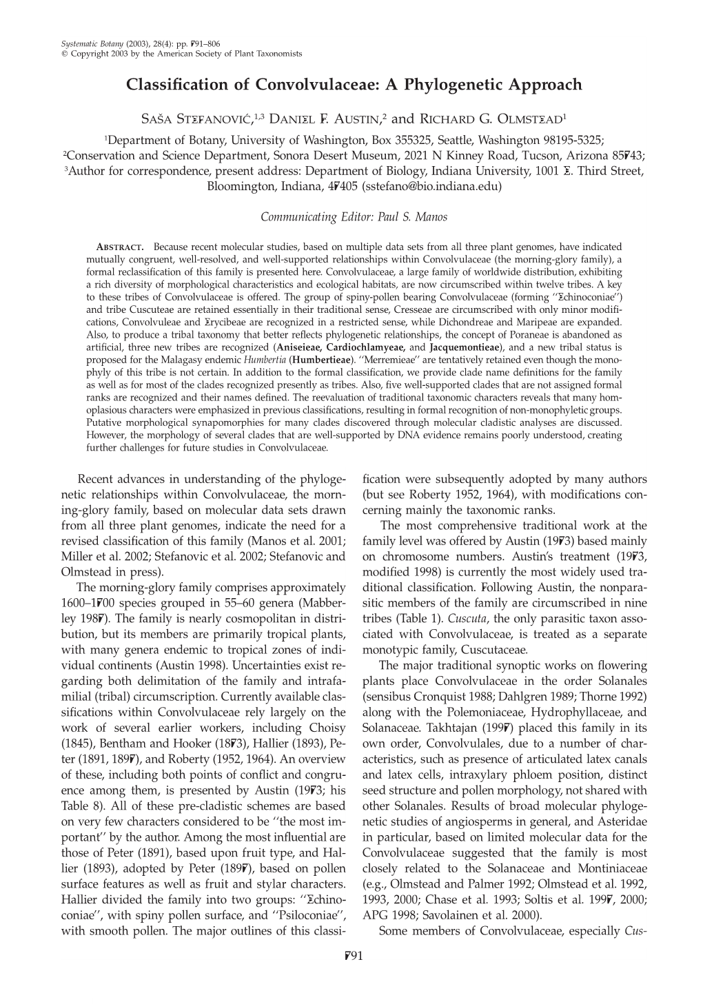 Classification of Convolvulaceae: a Phylogenetic Approach