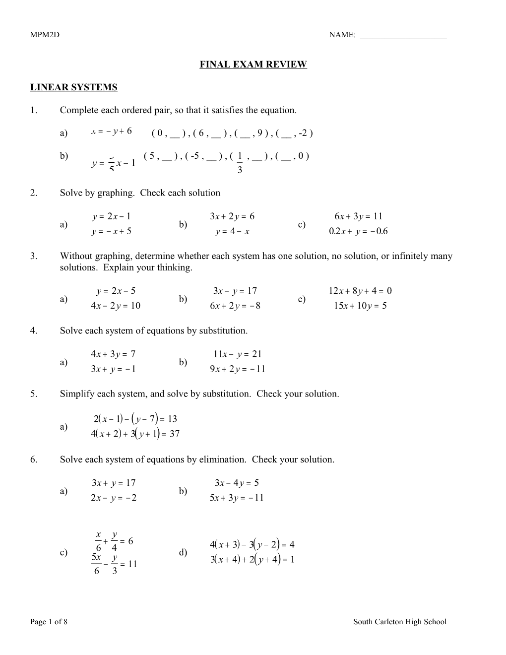 Final Exam Review s6