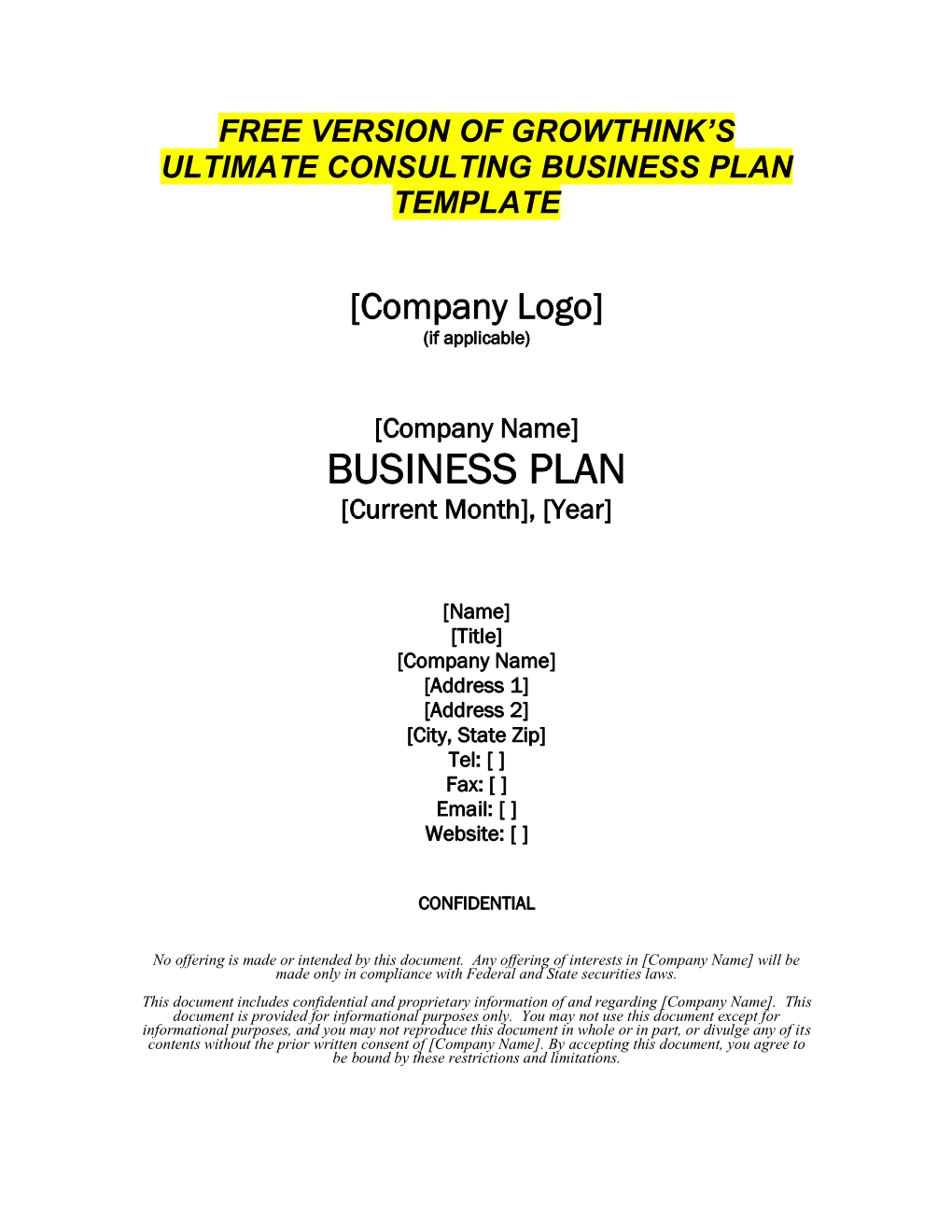 Free Version of Growthinks Consulting Business Plan Template