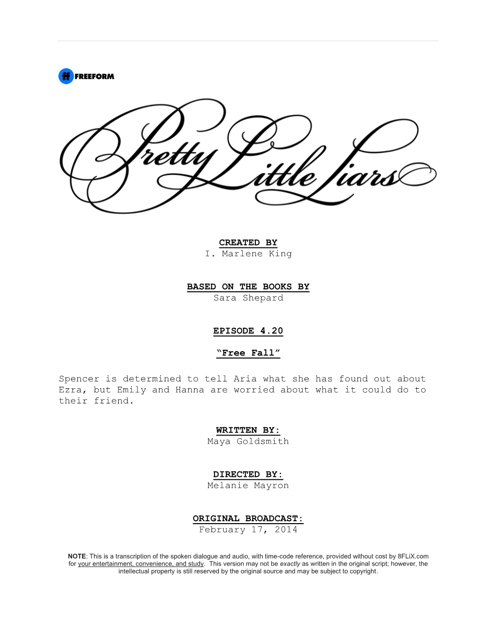 Pretty Little Liars | Dialogue Transcript | S4:E20