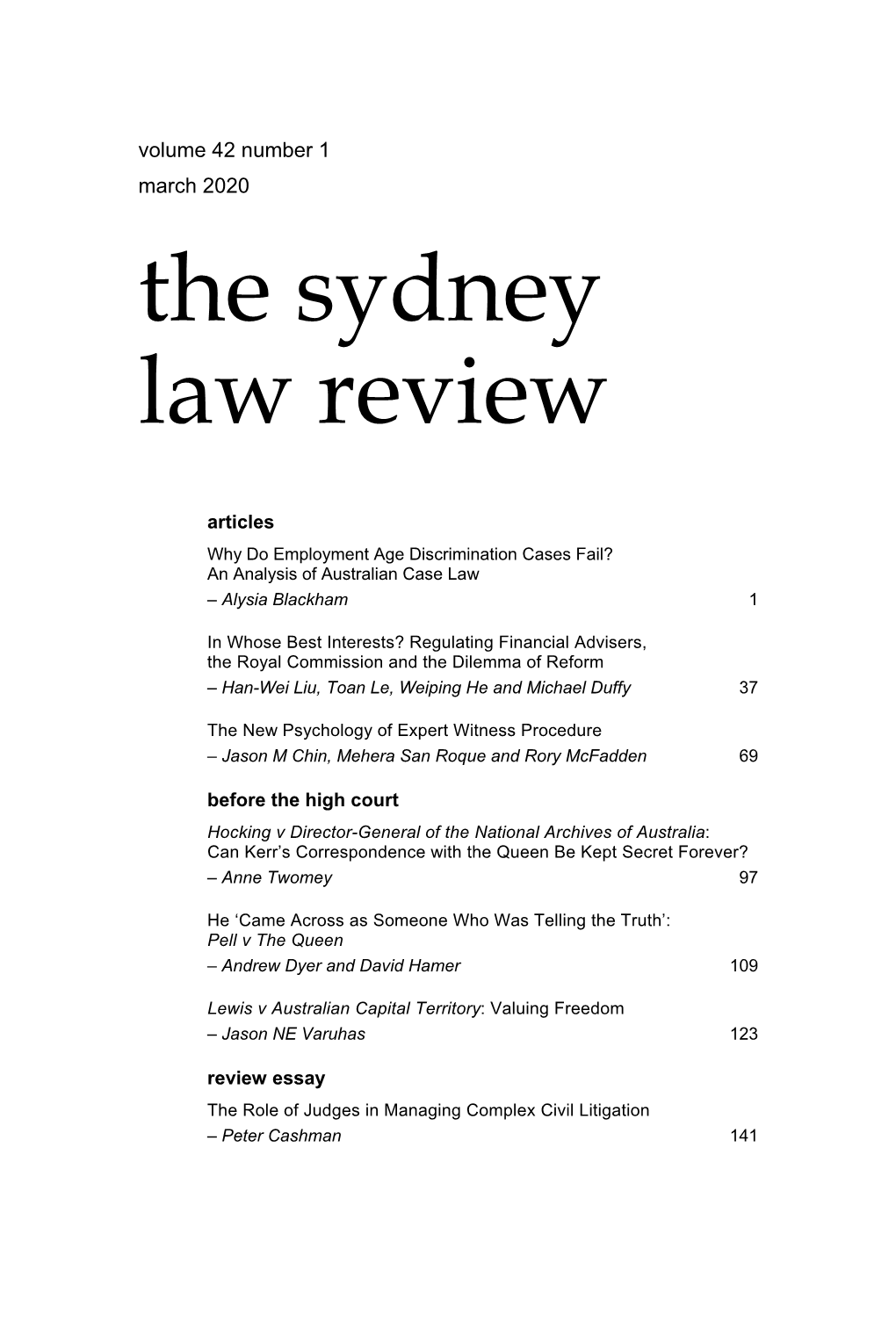 The Sydney Law Review