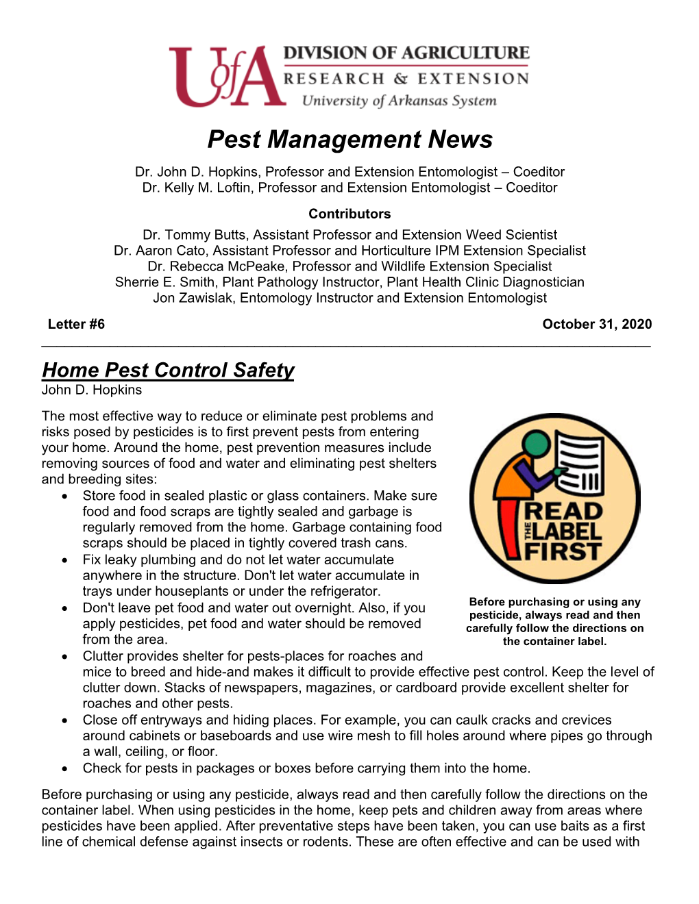 Pest Management Newsletter #6 2020