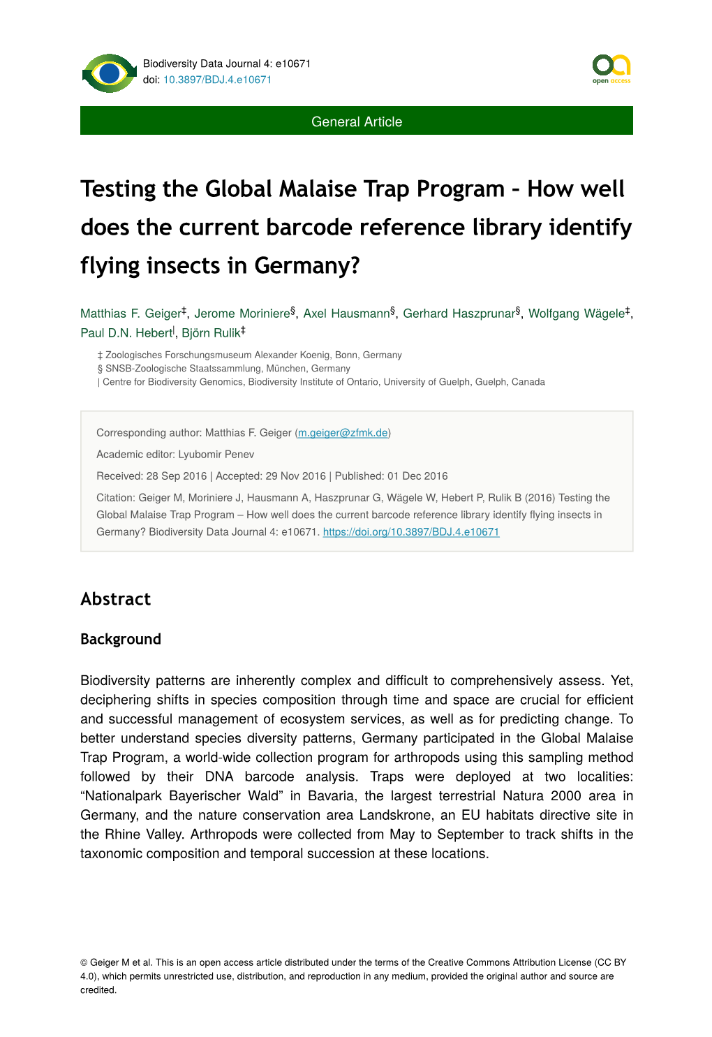 Testing the Global Malaise Trap Program – How Well Does the Current Barcode Reference Library Identify Flying Insects in Germany?