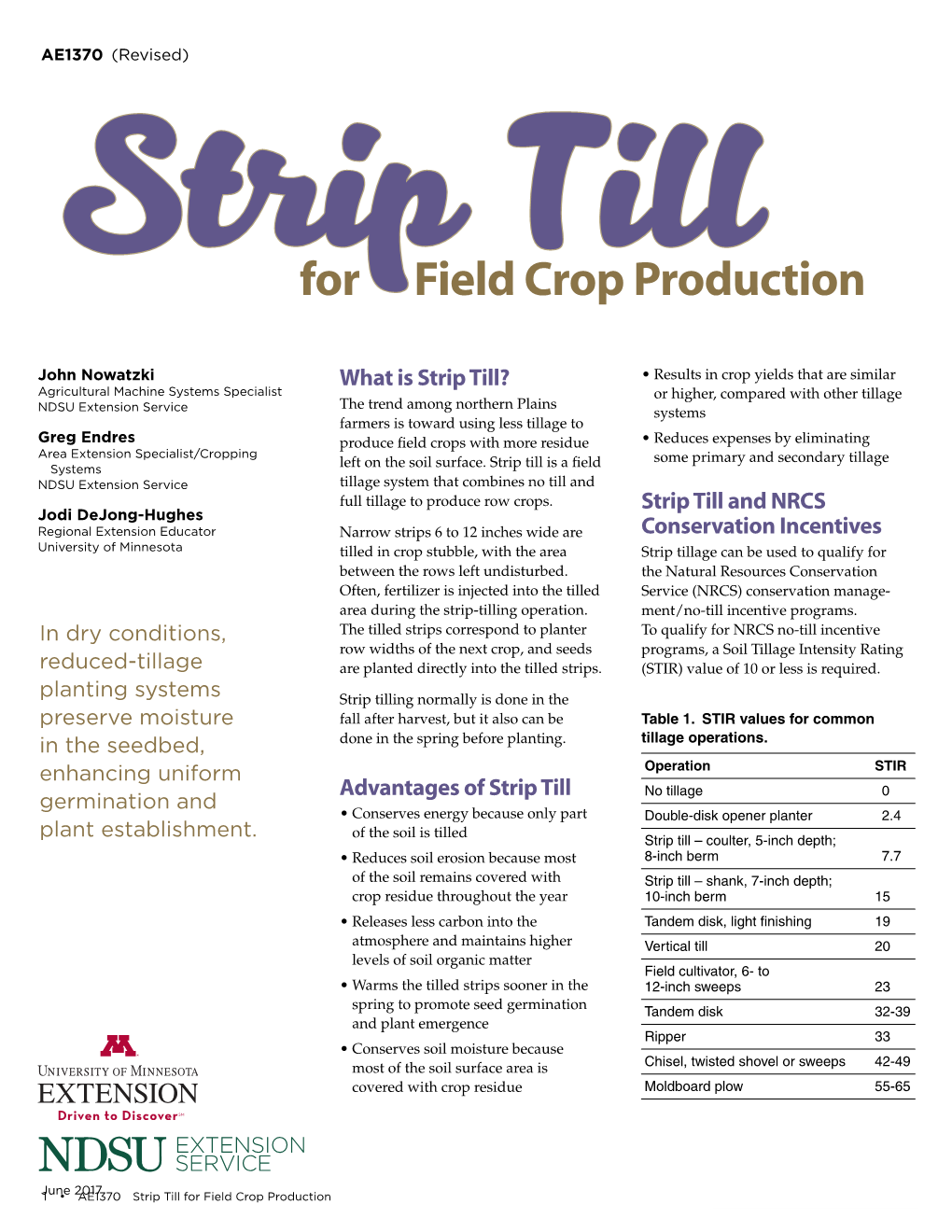 Strip Till for Field Crop Production