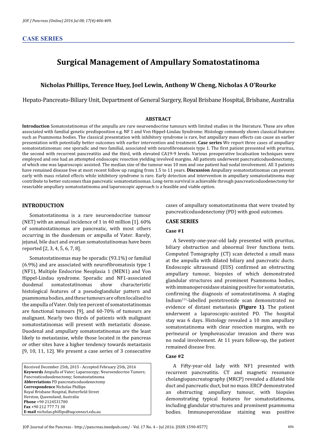 Surgical Management of Ampullary Somatostatinoma