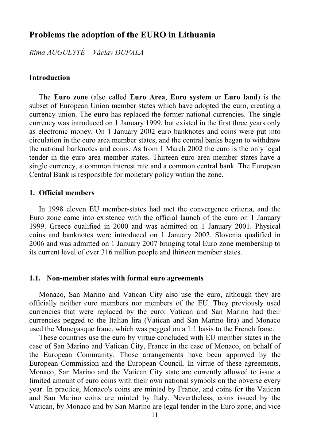 Problems the Adoption of the EURO in Lithuania