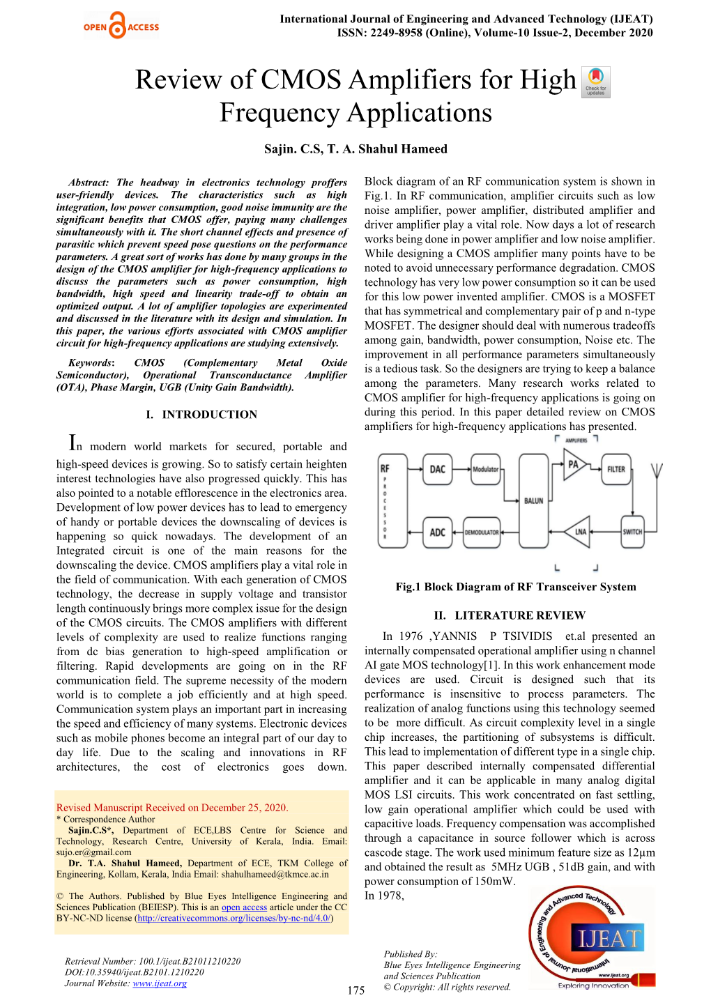 Review of CMOS Amplifiers for High Frequency Applications