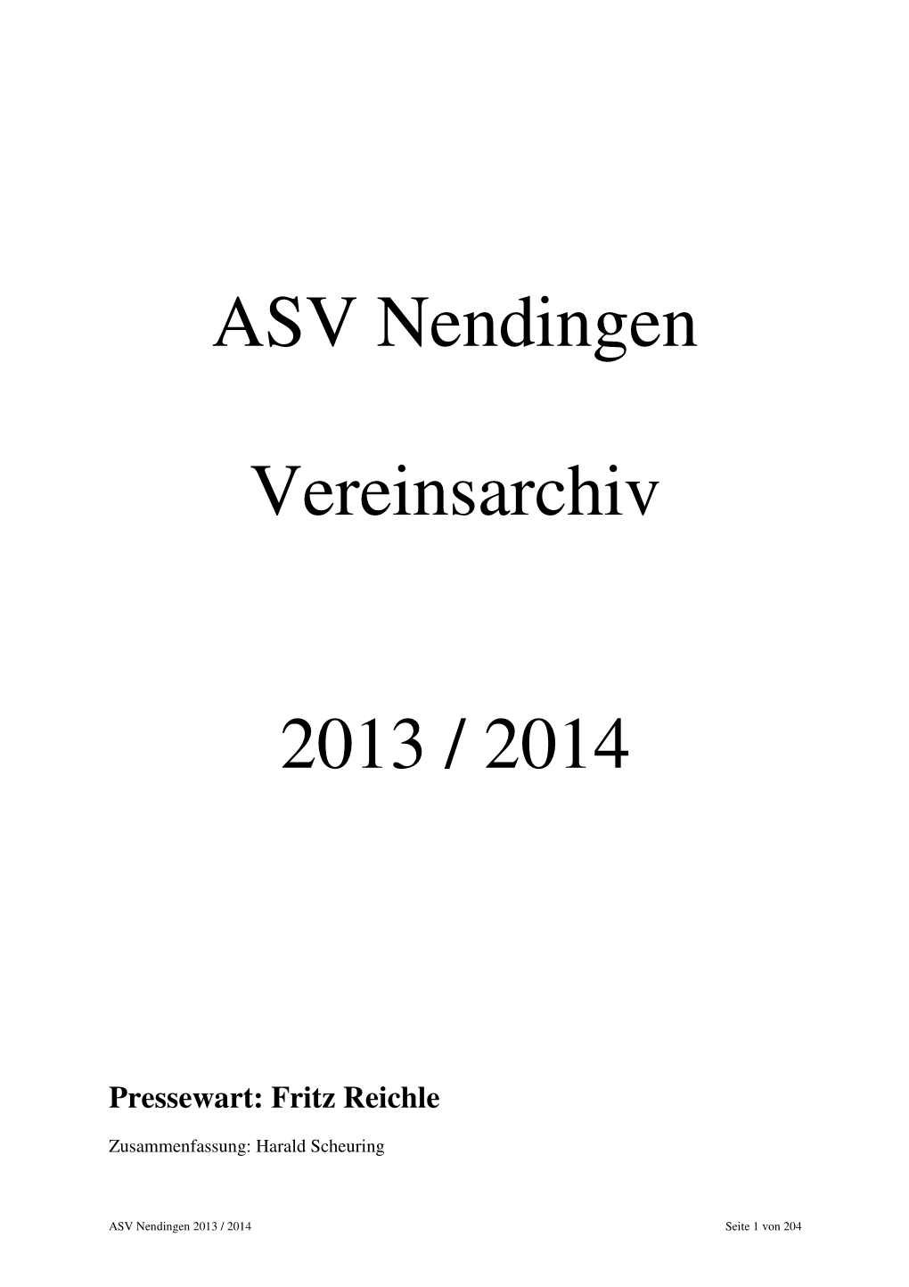 ASV Nendingen Vereinsarchiv 2013 / 2014