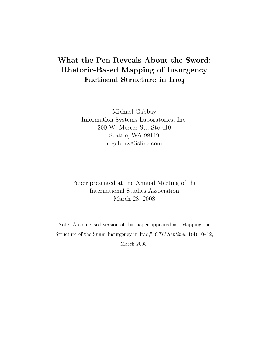 What the Pen Reveals About the Sword: Rhetoric-Based Mapping of Insurgency Factional Structure in Iraq