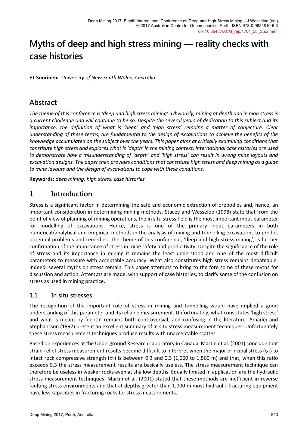 Myths of Deep and High Stress Mining — Reality Checks with Case Histories