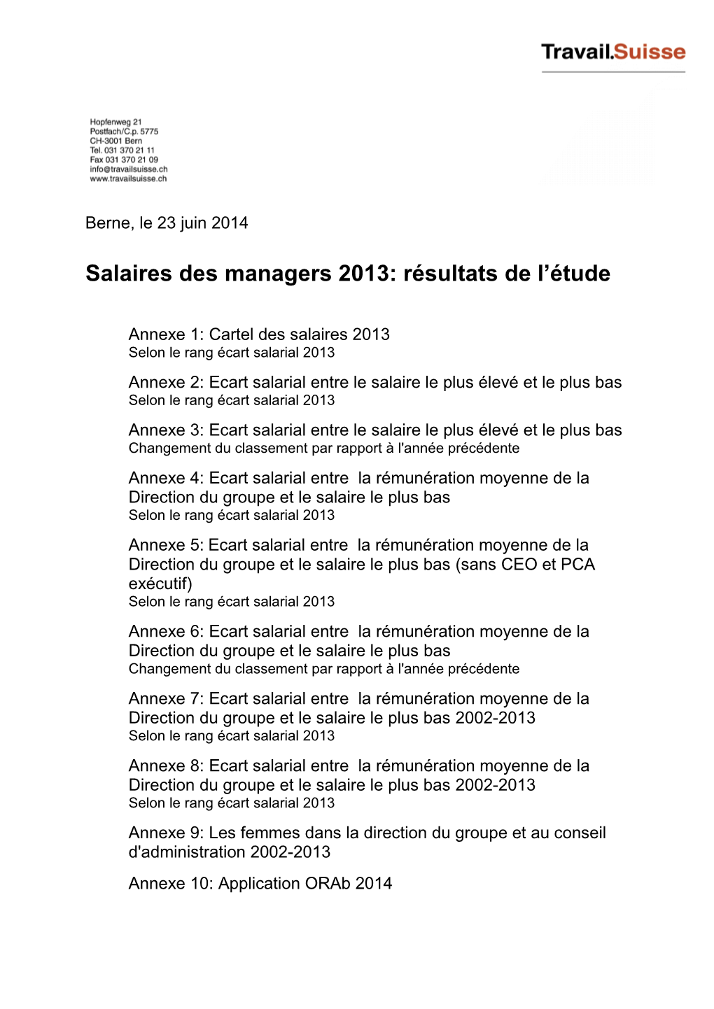 Salaires Des Managers 2013: Résultats De L'étude