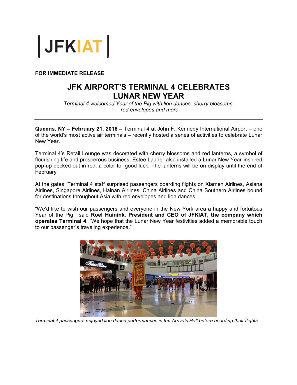 Jfk Airport's Terminal 4 Celebrates Lunar New Year