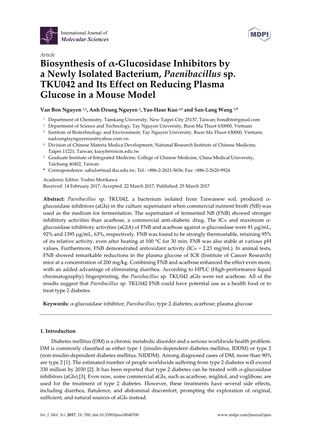 Biosynthesis of Α-Glucosidase Inhibitors by a Newly Isolated Bacterium, Paenibacillus Sp