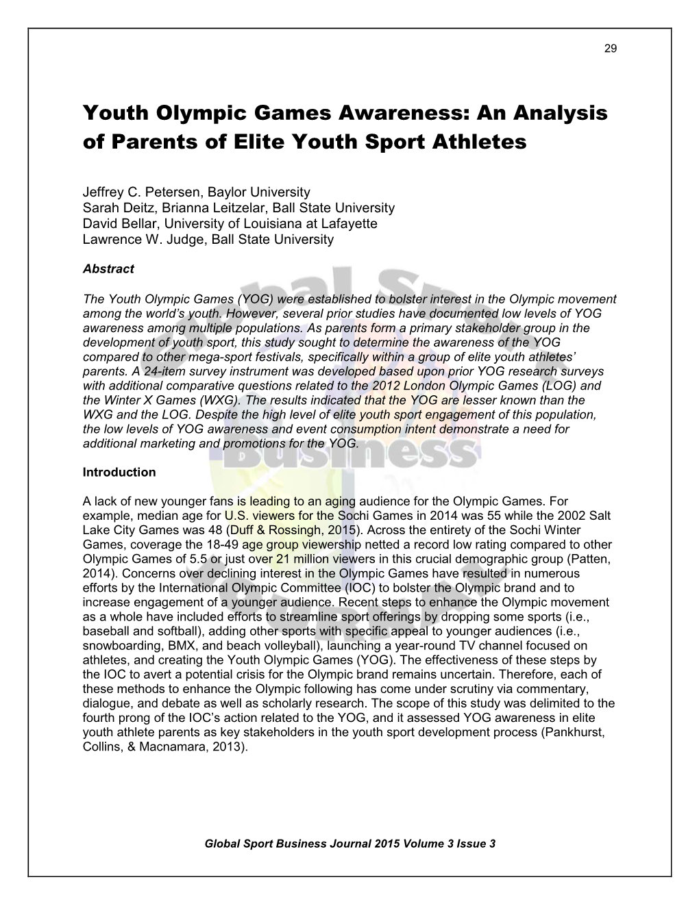 Youth Olympic Games Awareness: an Analysis of Parents of Elite Youth Sport Athletes