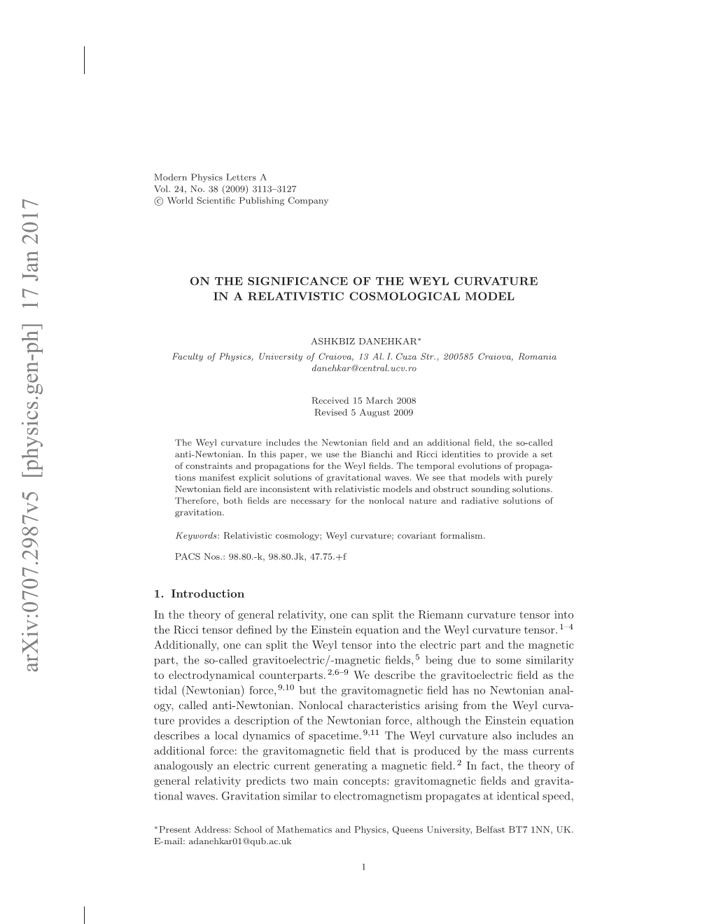 On the Significance of the Weyl Curvature in a Relativistic Cosmological Model