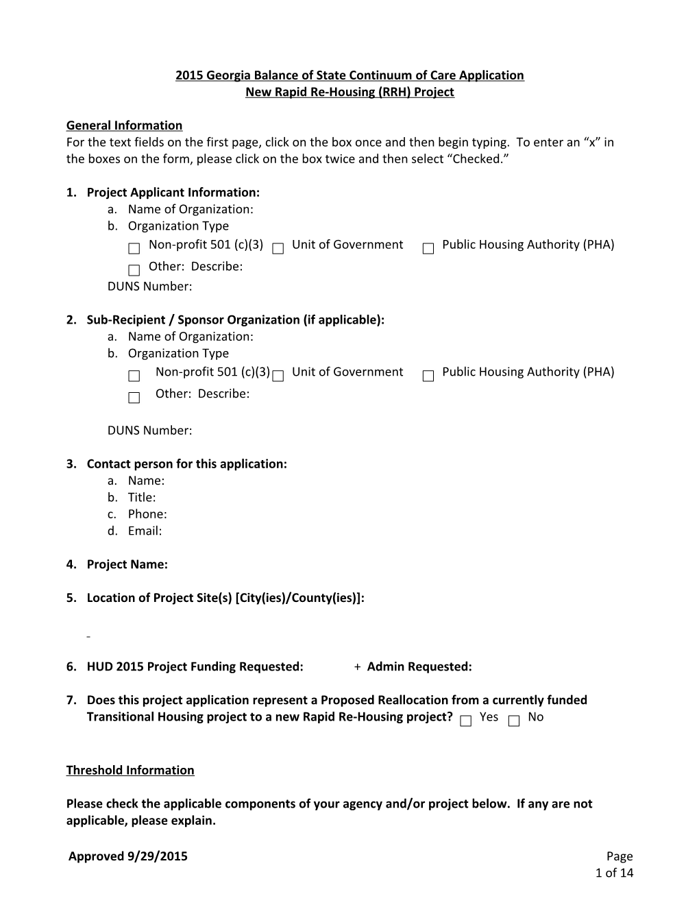 2015 Georgia Balance of State Continuum of Care Application