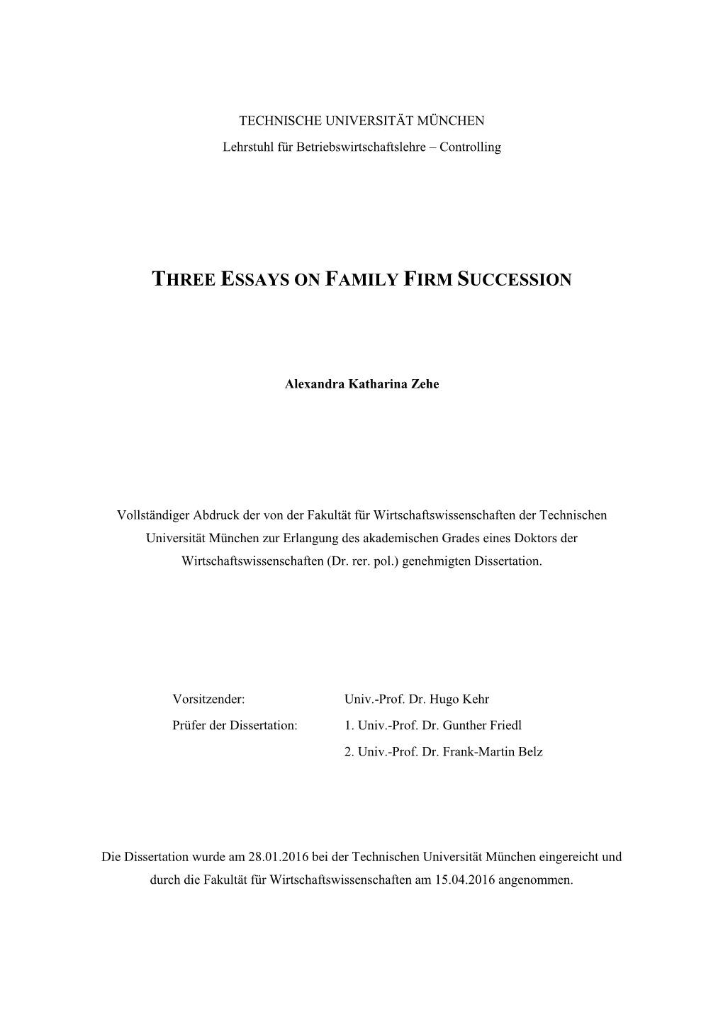 Three Essays on Family Firm Succession