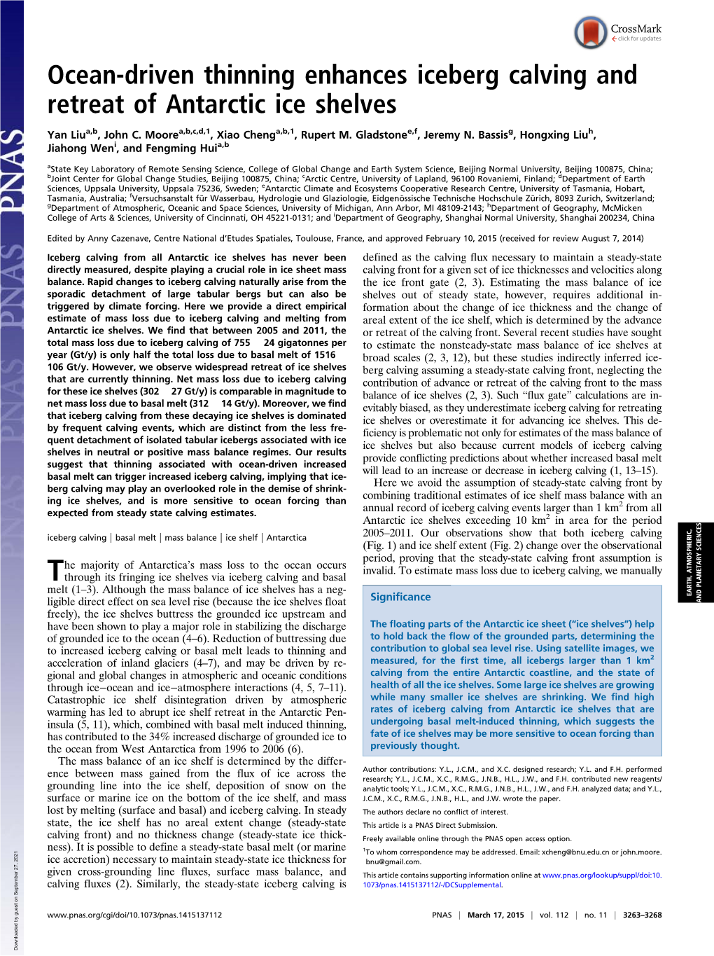 Ocean-Driven Thinning Enhances Iceberg Calving and Retreat of Antarctic Ice Shelves