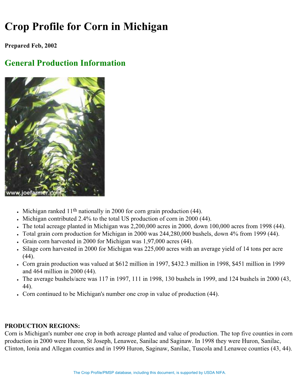 Crop Profile for Corn in Michigan