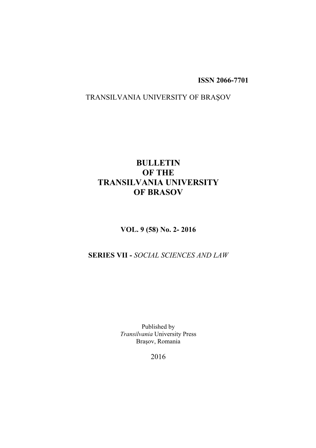 Bulletin of the Transilvania University of Brasov