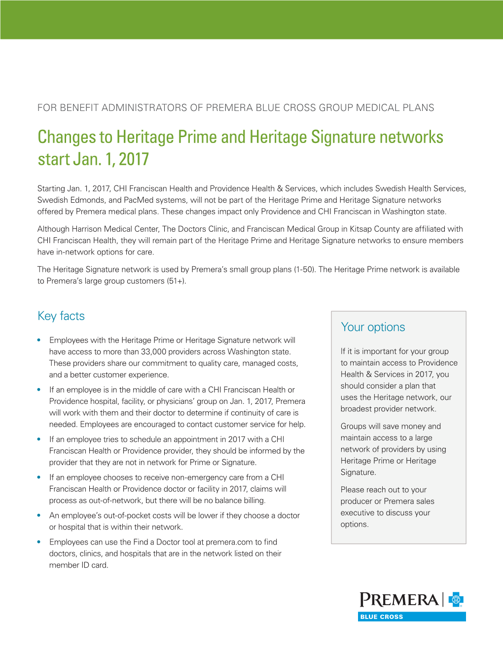 Changes to Heritage Prime and Heritage Signature Networks Start Jan