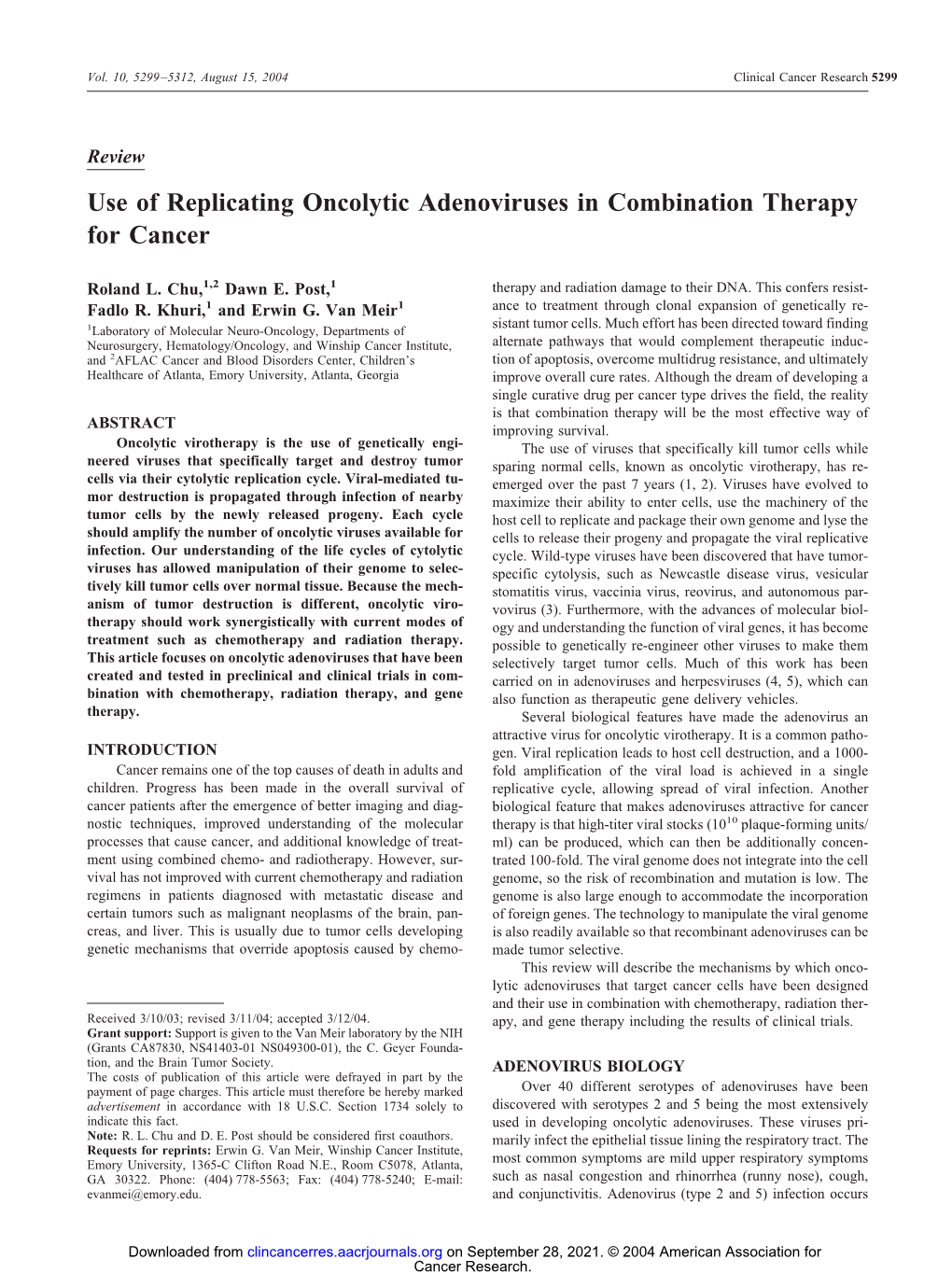 Use of Replicating Oncolytic Adenoviruses in Combination Therapy for Cancer