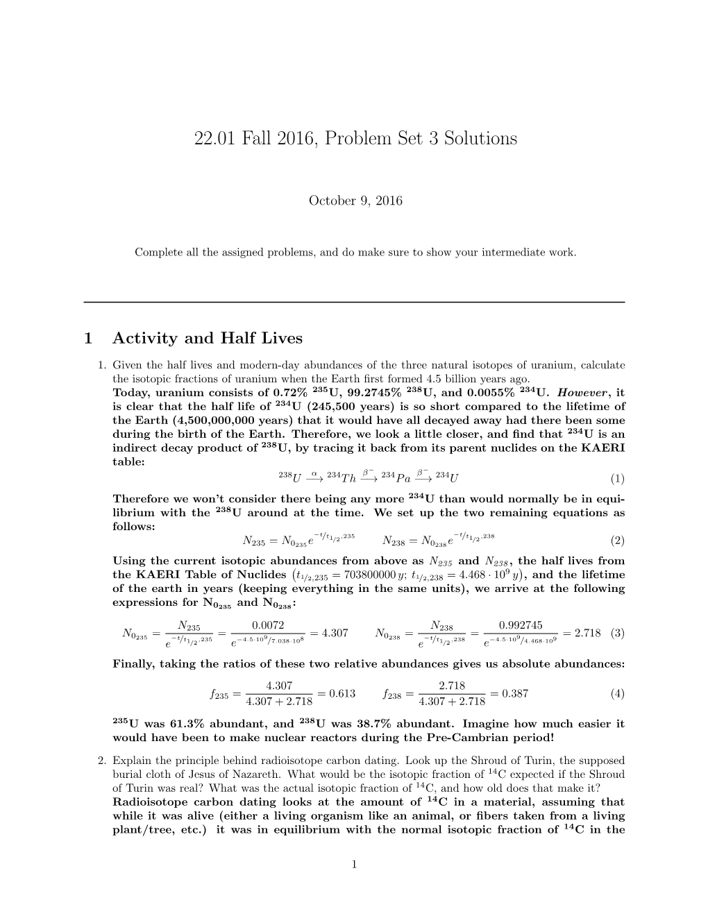 Problem Set 3 Solutions